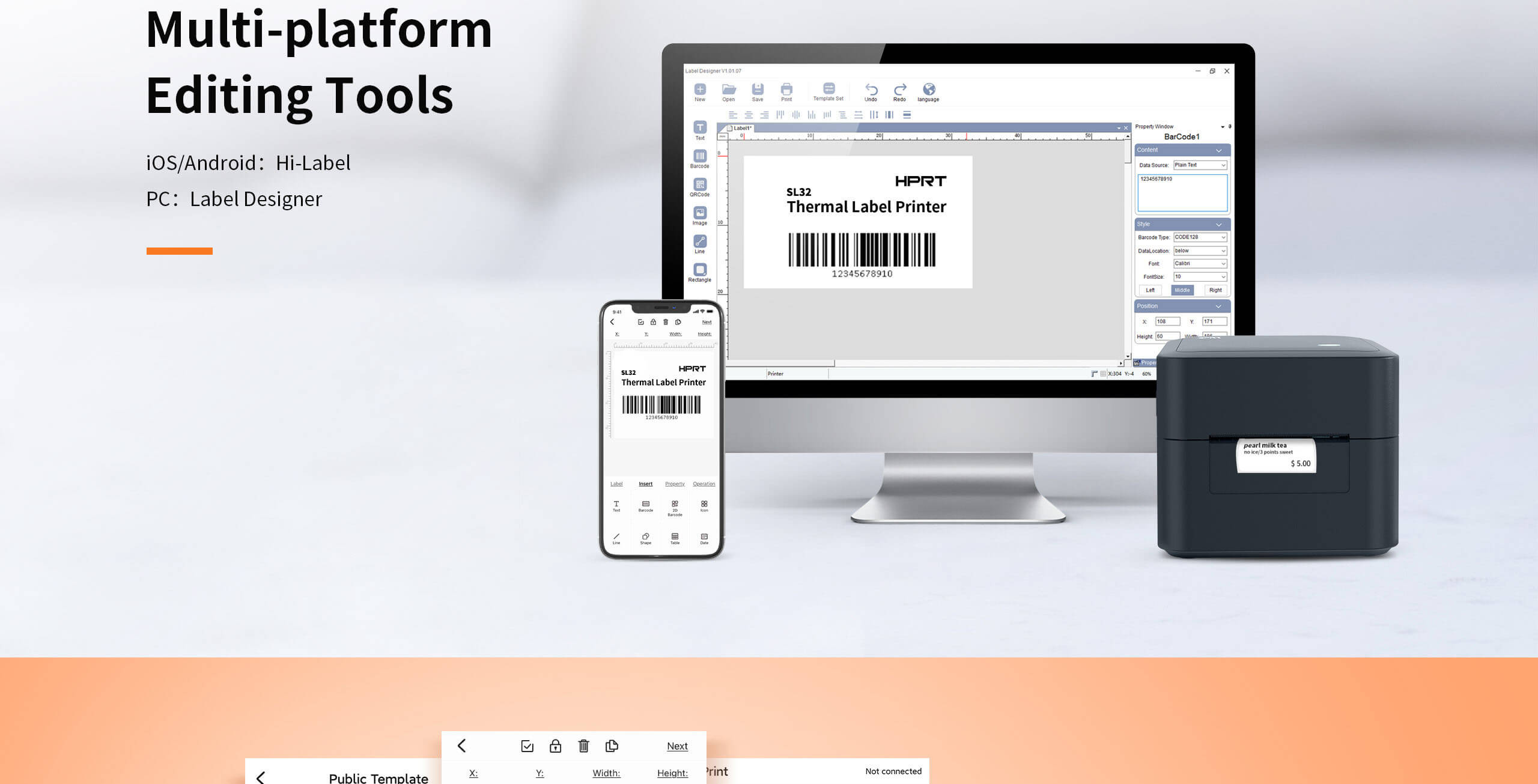 Editing tools supported by thermal label printer